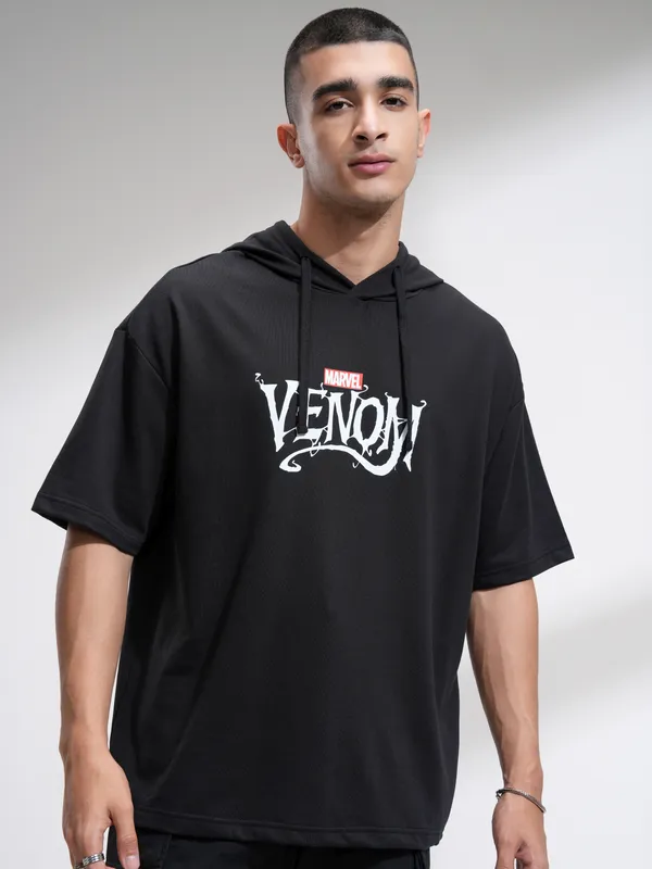 Marvel By Highlander Men Black Venom Hooded Pullover Sweatshirt