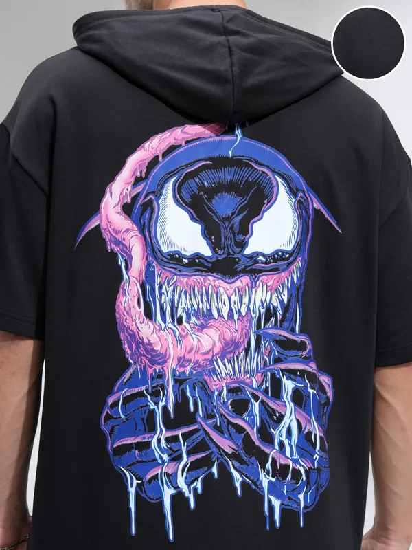 Marvel By Highlander Men Black Venom Hooded Pullover Sweatshirt