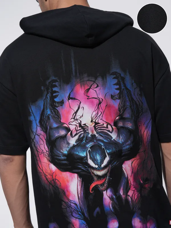 Marvel By Highlander Men Black Venom Hooded Pullover Sweatshirt