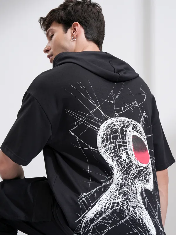 Marvel By Highlander Men Black Spider-Man Hooded Pullover Sweatshirt