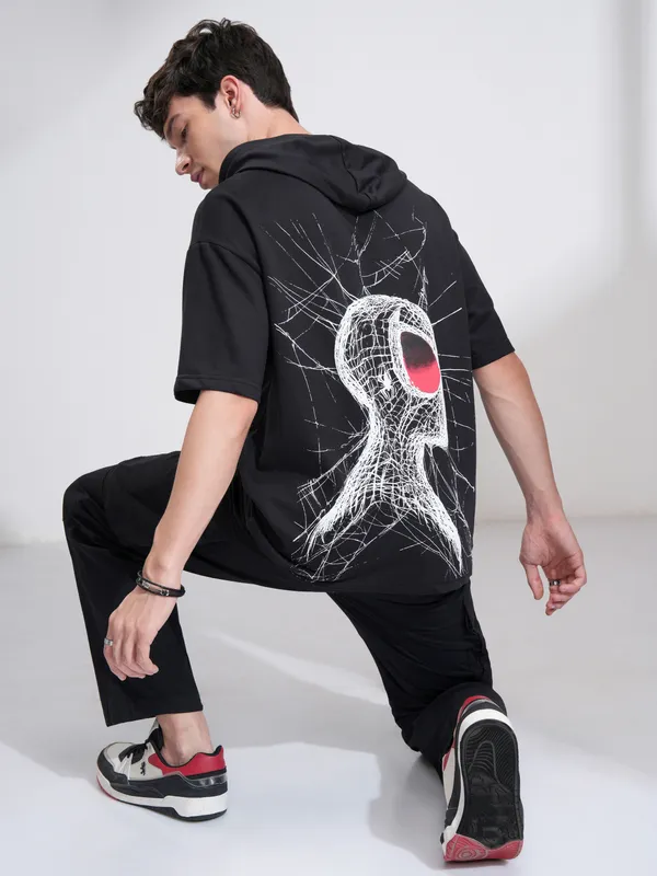 Marvel By Highlander Men Black Spider-Man Hooded Pullover Sweatshirt