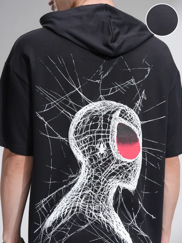 Marvel By Highlander Men Black Spider-Man Hooded Pullover Sweatshirt