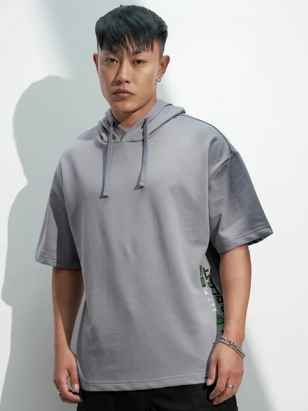 Marvel By Highlander Men Grey Hulk Oversized Fit Hooded Sweatshirt