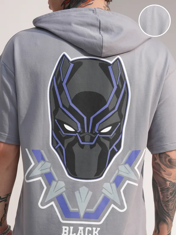 Marvel By Highlander Men Grey Black Panther Hooded Pullover Sweatshirt