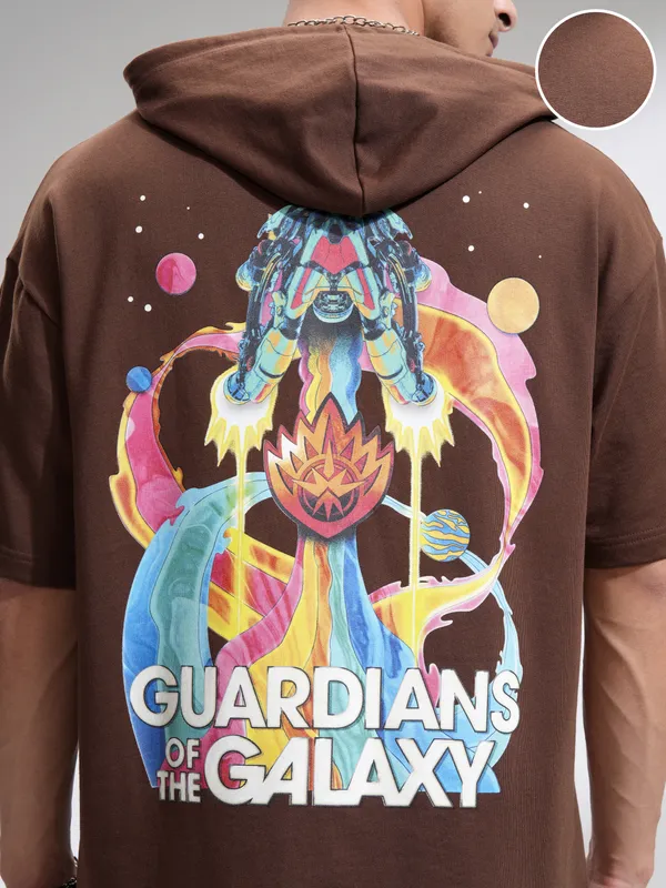 Marvel By Highlander Men Brown Guardians Of The Galaxy Hood Pullover Sweatshirts