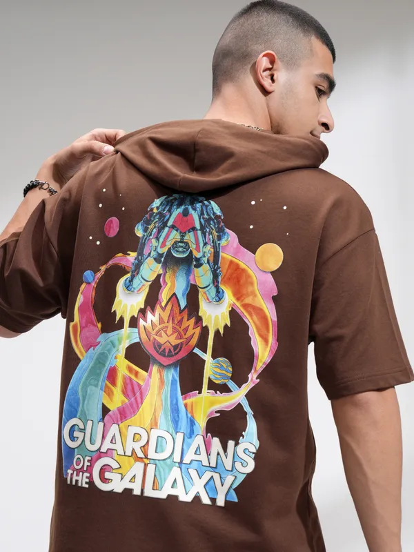 Marvel By Highlander Men Brown Guardians Of The Galaxy Hooded Pullover Sweatshirt