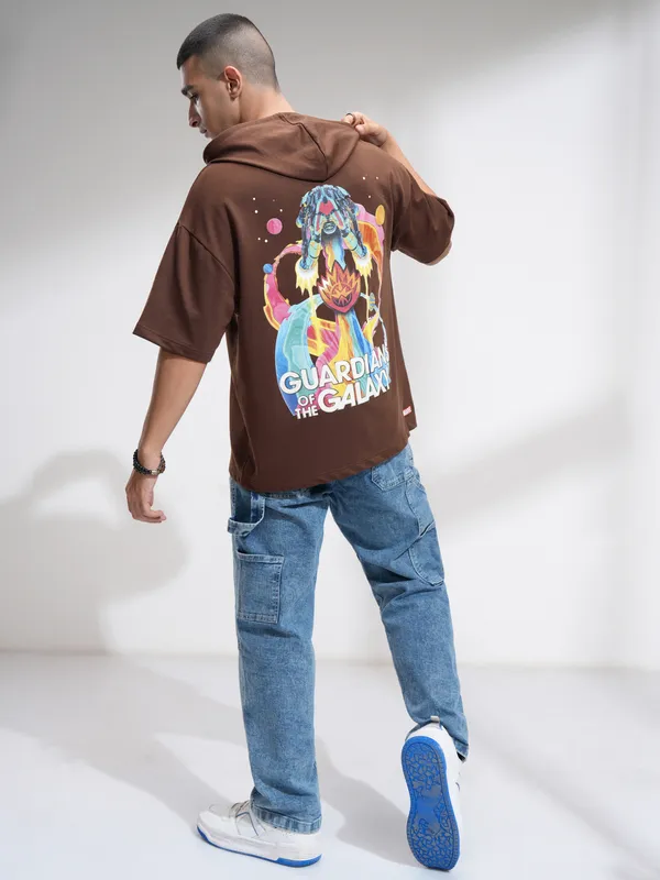 Marvel By Highlander Men Brown Guardians Of The Galaxy Hooded Pullover Sweatshirt