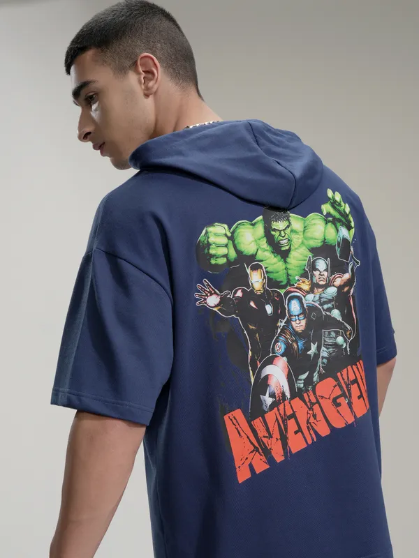 Marvel By Highlander Men Navy Blue Avengers Hoodie Sweatshirt