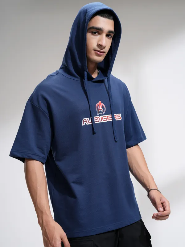 Mravel By Highlander Men Navy Blue Avengers Hood Pullover Sweatshirts