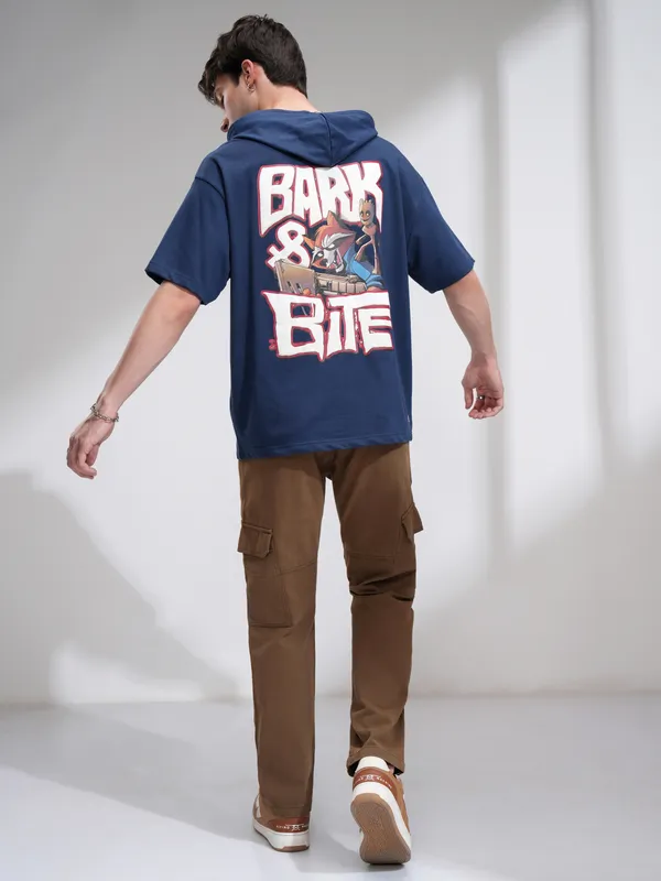 Marvel By Highlander Men Navy Blue Groot And Rocket Hooded Pullover Sweatshirt