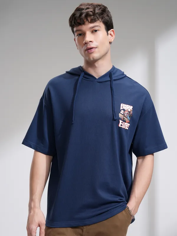 Marvel By Highlander Men Navy Blue Groot And Rocket Hooded Pullover Sweatshirt