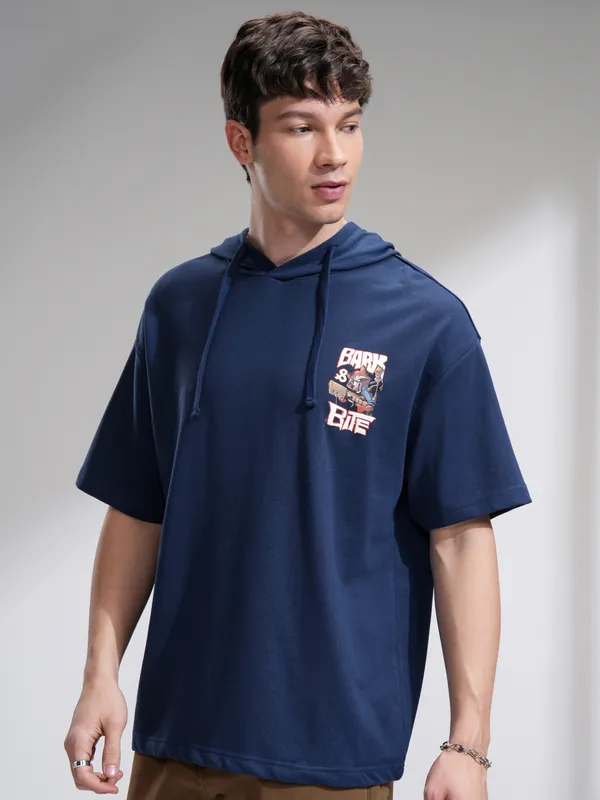 Marvel By Highlander Men Navy Blue Groot And Rocket Hooded Pullover Sweatshirt