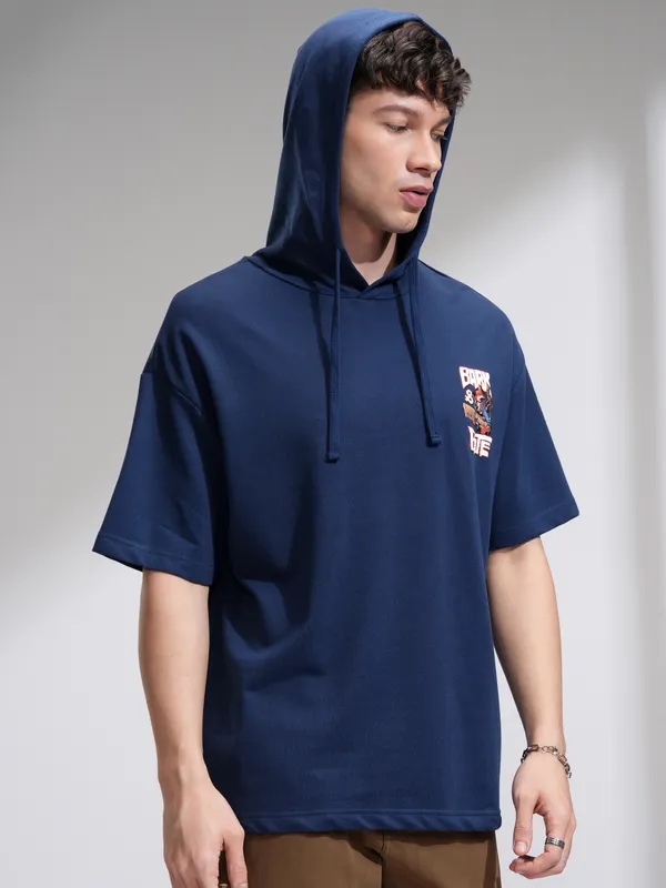 Marvel By Highlander Men Navy Blue Groot And Rocket Hooded Pullover Sweatshirt