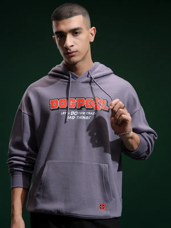 Marvel By Highlander Men Purple Deadpool Hooded Pullover Sweatshirt