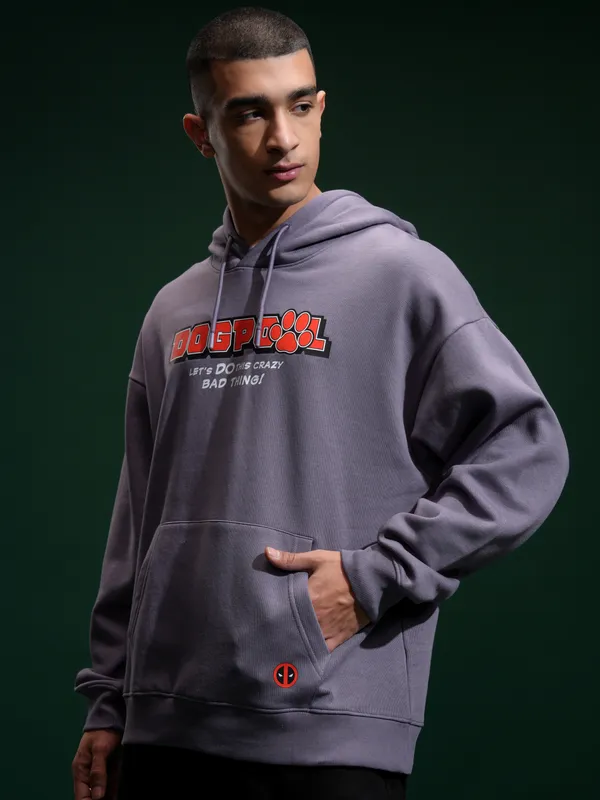 Marvel By Highlander Men Purple Deadpool Hooded Pullover Sweatshirt