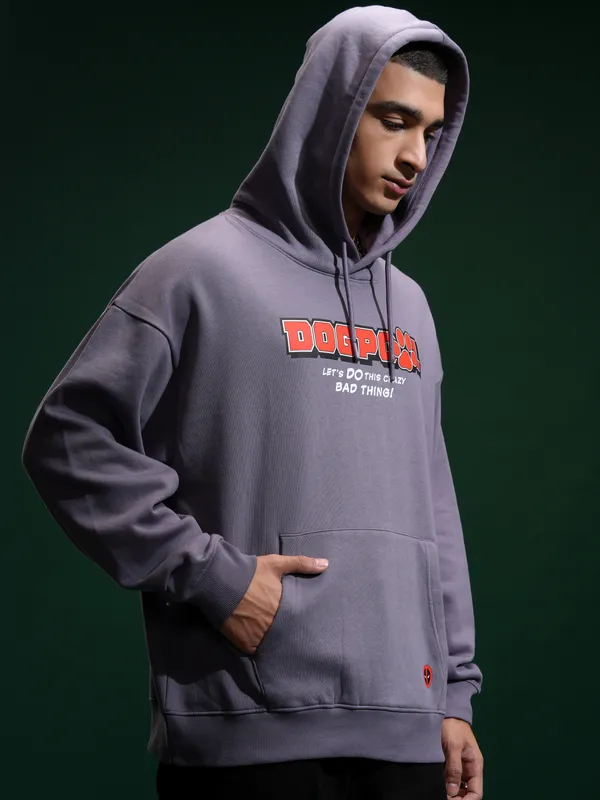 Marvel By Highlander Men Purple Deadpool Hooded Pullover Sweatshirt