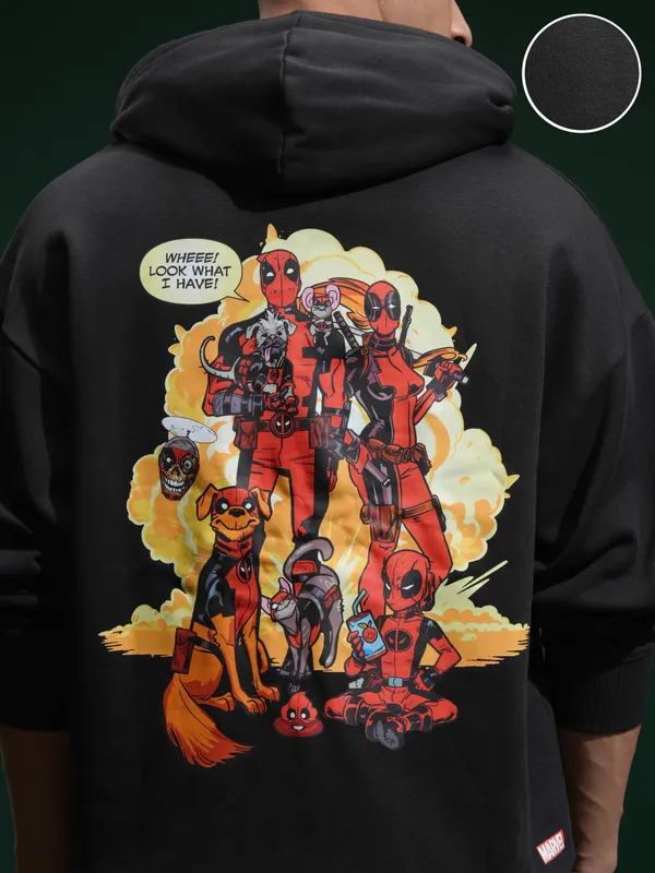 Marvel By Highlander Men Black Deadpool Hooded Pullover Sweatshirt