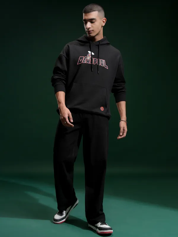 Marvel By Highlander Men Black Deadpool Hooded Pullover Sweatshirt