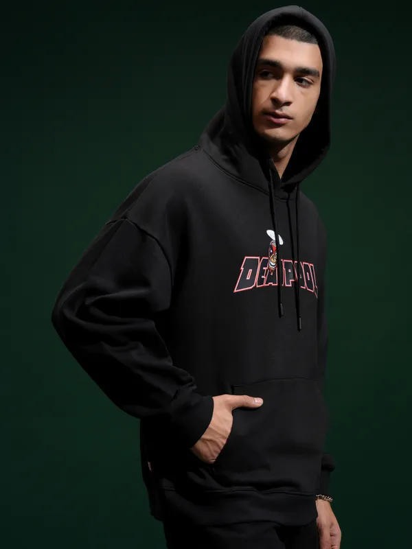 Marvel By Highlander Men Black Deadpool Hooded Pullover Sweatshirt
