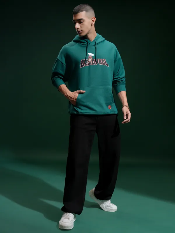 Marvel By Highlander Men Green Deadpool Hooded Pullover Sweatshirt