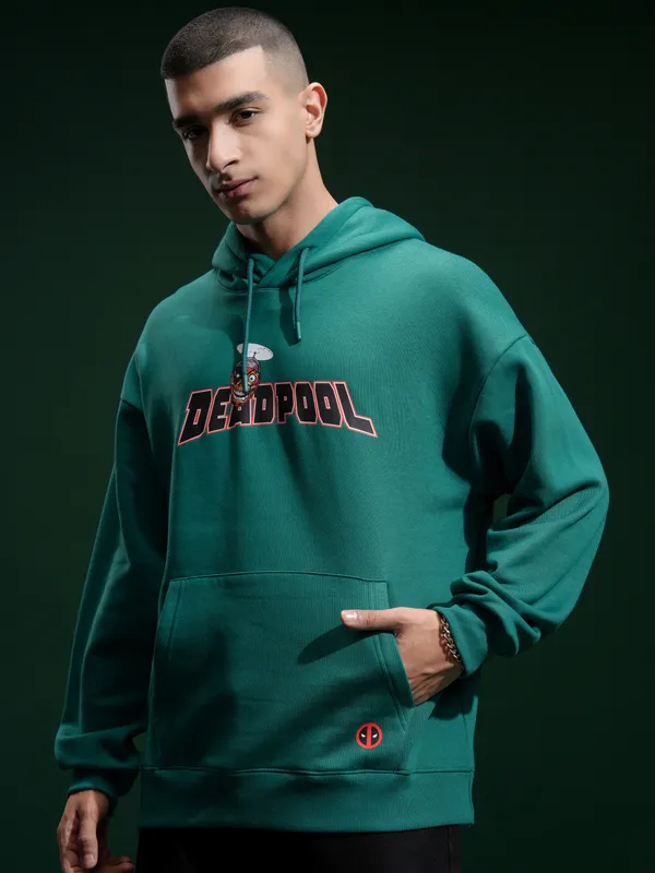 Marvel By Highlander Men Green Deadpool Hooded Pullover Sweatshirt