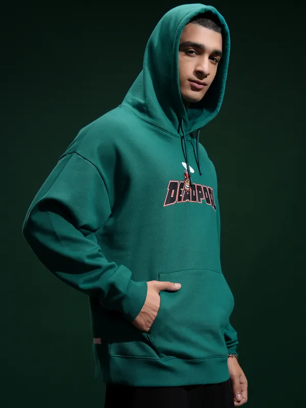 Marvel By Highlander Men Green Deadpool Hooded Pullover Sweatshirt