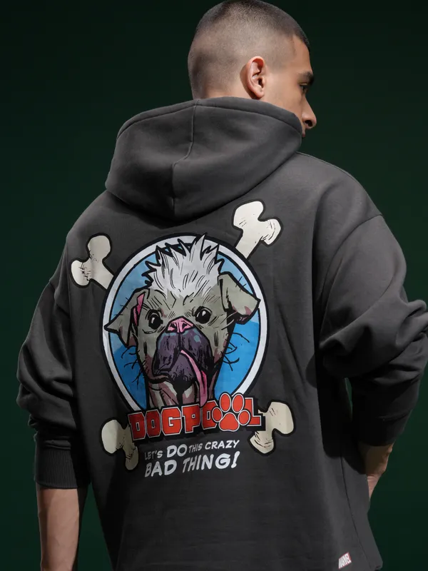 Marvel By Highlander Men Grey Deadpool Hooded Pullover Sweatshirt