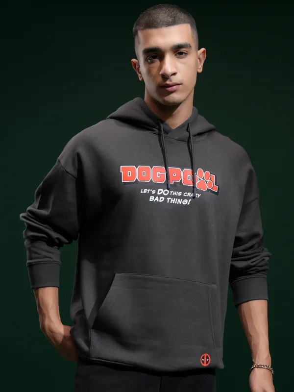 Marvel By Highlander Men Grey Deadpool Hooded Pullover Sweatshirt