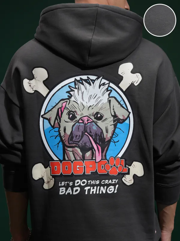 Marvel By Highlander Men Grey Deadpool Hooded Pullover Sweatshirt