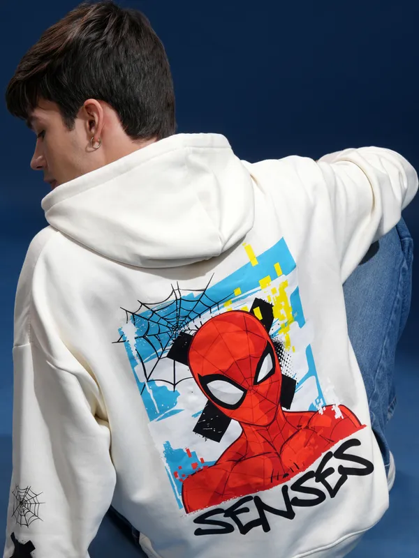Marvel By Highlander Men White Spider-Man Hooded Pullover Sweatshirt