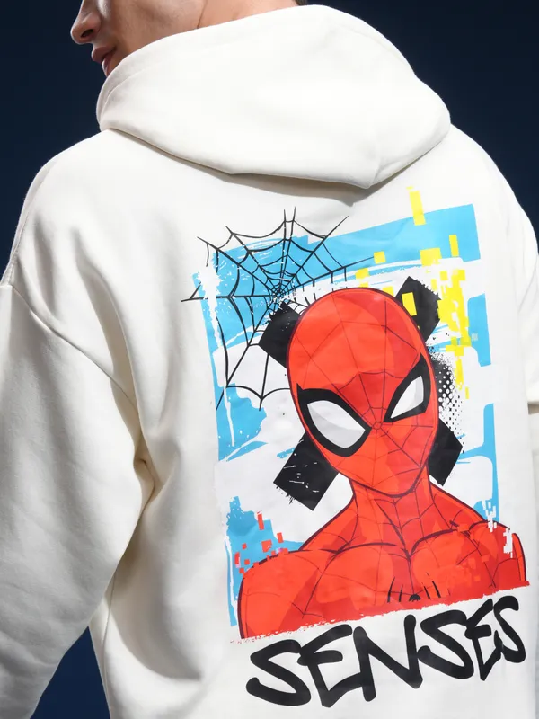 Marvel By Highlander Men White Spider-Man Hooded Pullover Sweatshirt