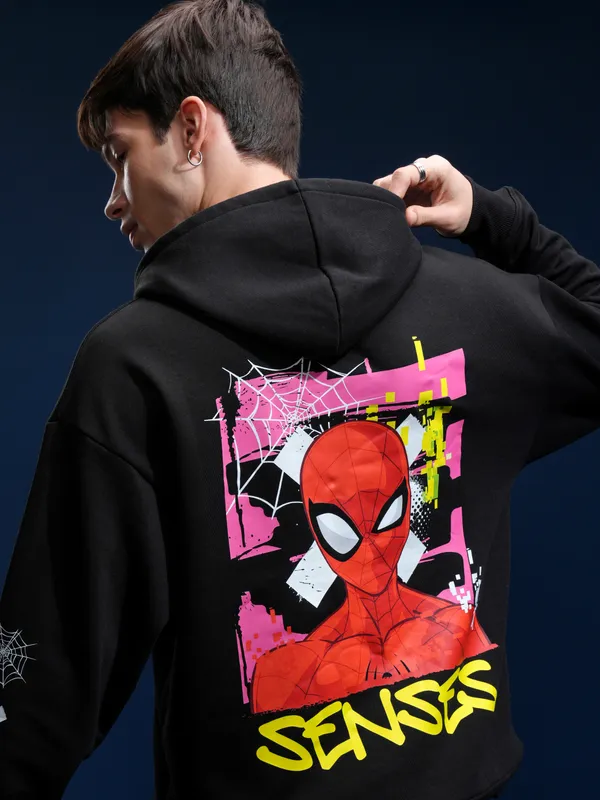 Marvel By Highlander Men Black Spider-Man Hooded Pullover Sweatshirt