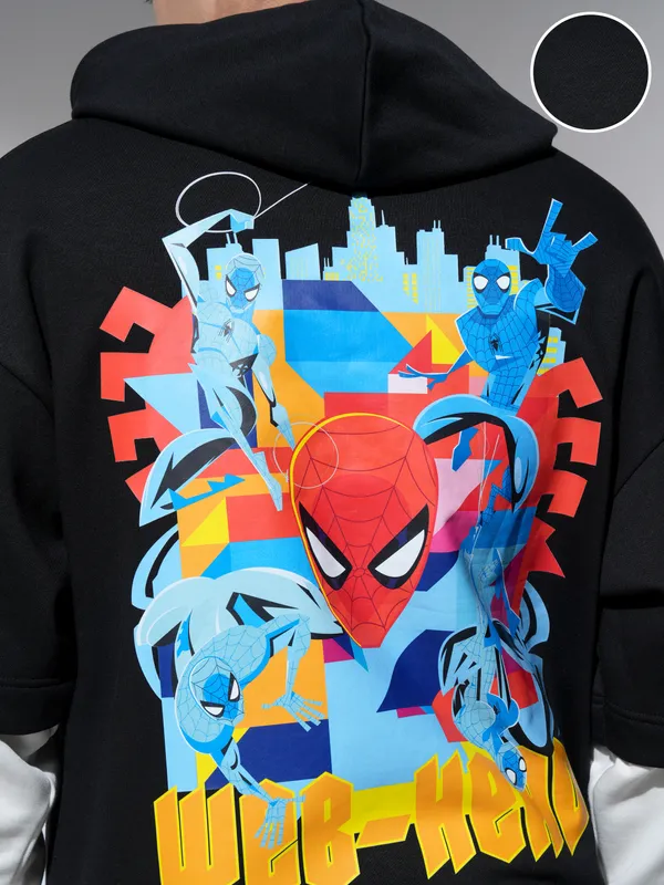 Marvel By Highlander Men Black Spider-Man Hoodie Sweatshirt