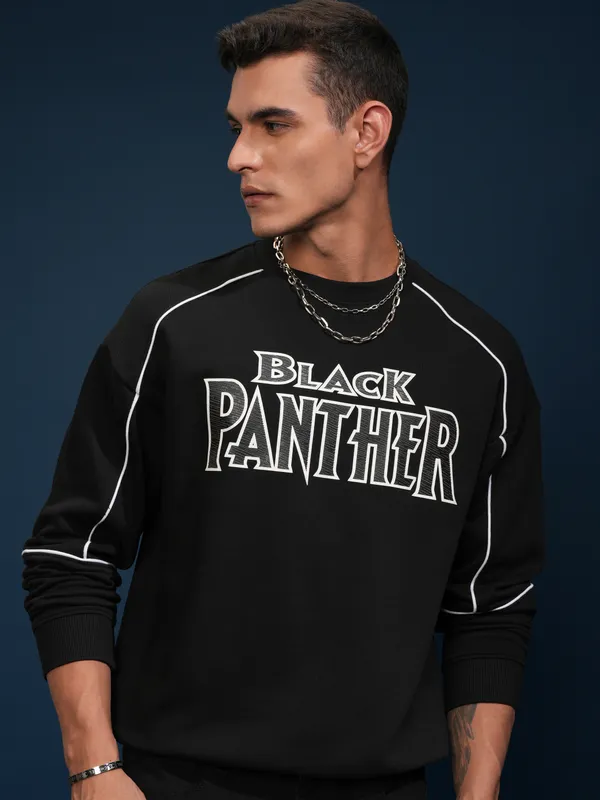 Black Panther Men Printed Oversized Fit Sweatshirt