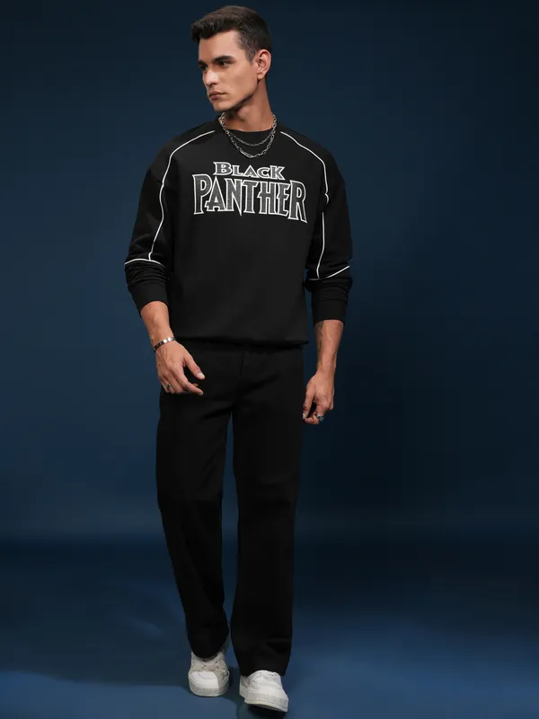 Black Panther Men Printed Oversized Fit Sweatshirt