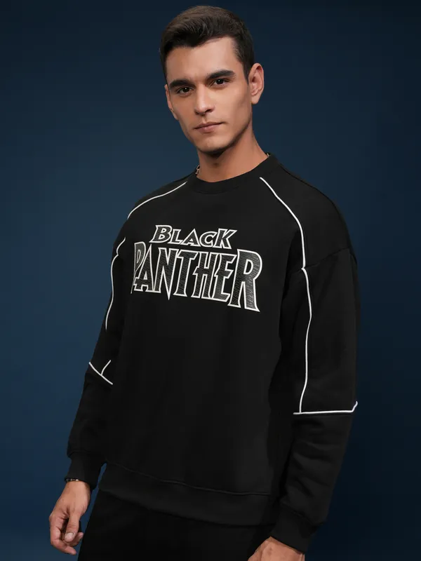 Black Panther Men Printed Oversized Fit Sweatshirt