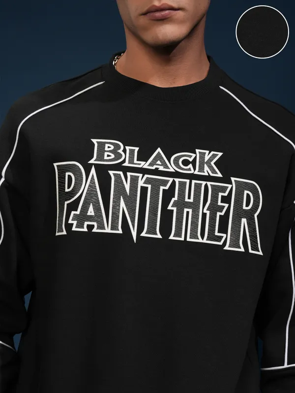 Black Panther Men Printed Oversized Fit Sweatshirt