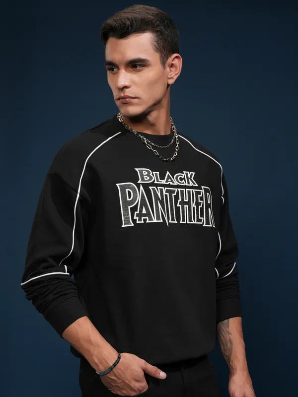 Black Panther Men Printed Oversized Fit Sweatshirt