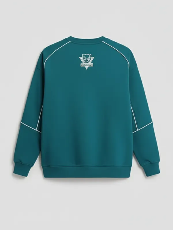 Marvel By Highlander Men Teal Black Panther Round Neck Pullover Sweatshirt