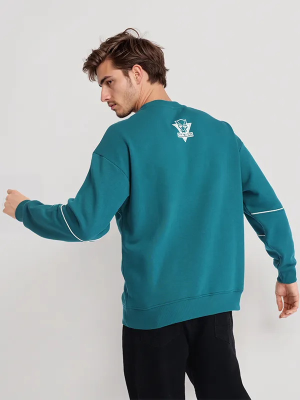 Marvel By Highlander Men Teal Black Panther Round Neck Pullover Sweatshirt