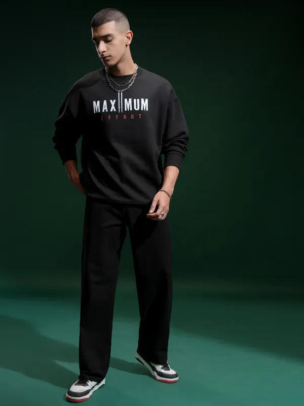 Marvel By Highlander Men Black Deadpool Round Neck Pullover Sweatshirt