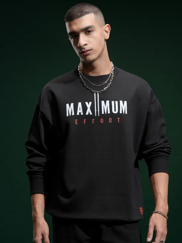 Marvel By Highlander Men Black Deadpool Round Neck Pullover Sweatshirt