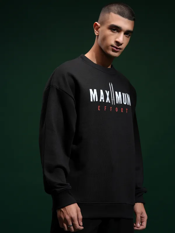 Marvel By Highlander Men Black Deadpool Round Neck Pullover Sweatshirt