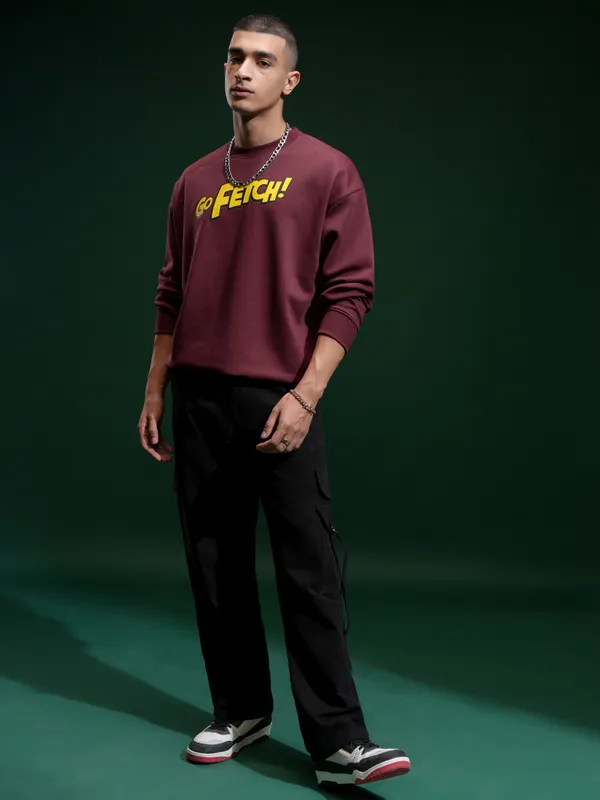 Marvel By Highlander Men Maroon Deadpool Round Neck Pullover Sweatshirt