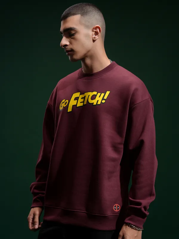 Marvel By Highlander Men Maroon Deadpool Round Neck Pullover Sweatshirt