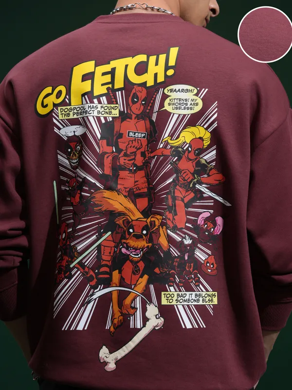 Marvel By Highlander Men Maroon Deadpool Round Neck Pullover Sweatshirt