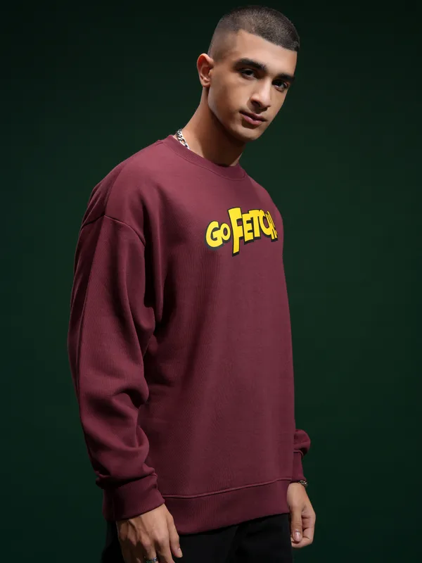 Marvel By Highlander Men Maroon Deadpool Round Neck Pullover Sweatshirt