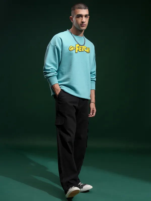 Marvel By Highlander Men Blue Deadpool Round Neck Pullover Sweatshirt