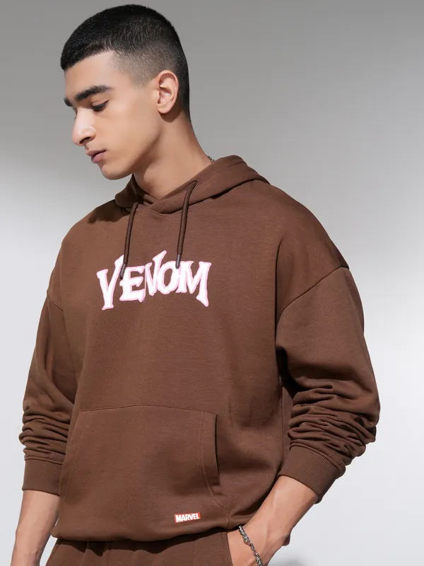 Marvel By Highlander Men Brown Venom Hooded Pullover Sweatshirt