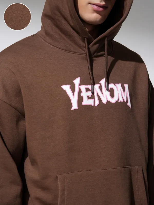Marvel By Highlander Men Brown Venom Hooded Pullover Sweatshirt